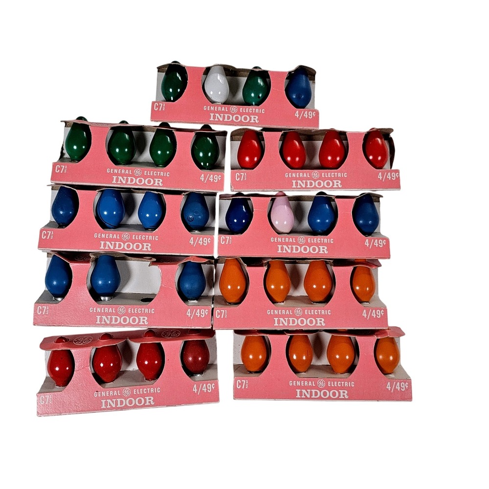 35 Vintage GE C7 1/2 Christmas Light Bulbs Ceramic Multi Color 4 Packs Lot USA